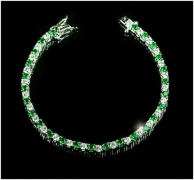 14K White Gold Plated 4MMCt Round Cut Lab Created Green Emerald Tennis Bracelet - Image 1 of 4