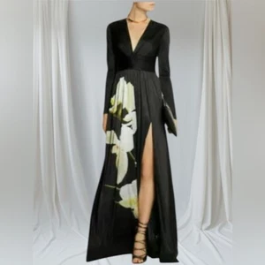 NWT ALTUZARRA Long Maxi Dress Target Orchid Print Satin Jersey Black Women's XS - Picture 1 of 12