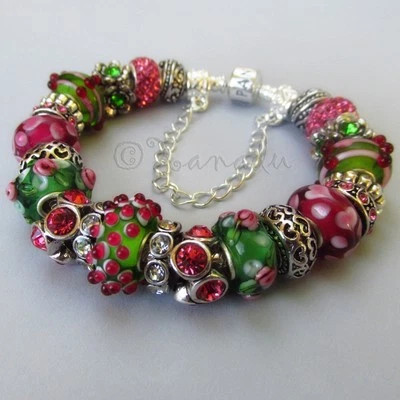 Genuine Pandora Bracelet - Sterling Silver Bracelet w Artisan Murano Glass Beads - Image 1 of 4