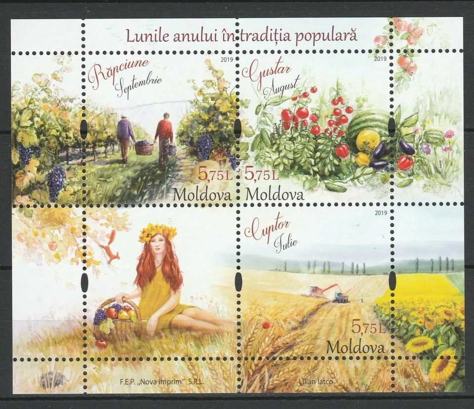 Moldova 2019 "Traditional Folk Months" Third Edition Jul-Aug-Sep MNH Block - Image 1 of 1