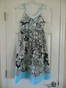 BONNIE JEAN girls DRESS size 14 black white blue Floral spaghetti straps - Picture 1 of 3