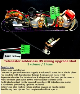 Solderless Telecaster H-S wiring harness 2volume/2 tone concentric stacked pots! - Picture 1 of 6