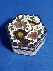 Hexagonal Modern Cloisonne Trinket Box Enamel Inside - Picture 1 of 7