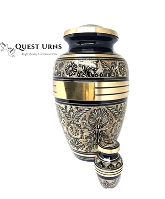 Free Keepsake! Brass Cremation / Memorial Urns for Ashes Adult  - Black & Gold - Image 1 of 3
