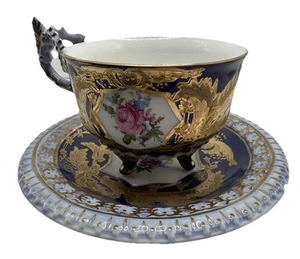 Handarbeit antike Porzellan Tasse Untertasse handbemalt Germany Beschreibung lesen - Bild 1 von 12