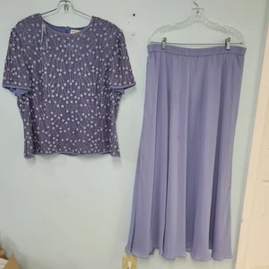 Conjunto Falda y Blusa Adrianna Papell Ocasiones Talla 16W Azul Forrado con Cuentas Corto Sl - Imagen 1 de 17