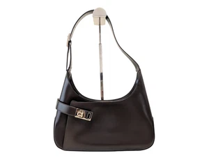 Salvatore Ferragamo Gancini Shoulder Bag Leather Dark Brown Authentic - Picture 1 of 23
