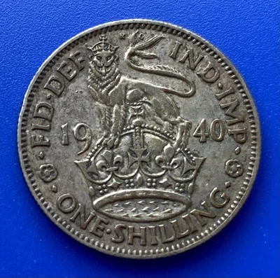 1940 Great Britain One Shilling Silver Coin - FREE Shipping - Image 1 of 2