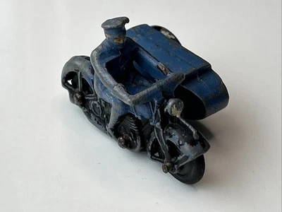 DINKY RAC MOTORCYCLE PATROL 43B BLUE/BLACK SOLID WHEELS VINTAGE 1946-49 DIECAST - Image 1 of 4