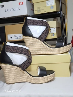 Sandalias de cuña Michael Kors Prue alpargata en negro y marrón - talla 9 Foto 1 de 4