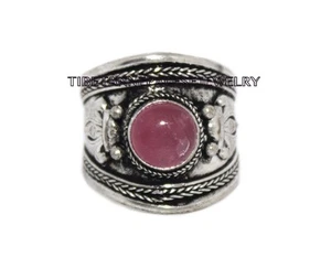 Anillo ajustable de cuarzo rosa anillo boho anillo nepal anillo tibetano anillo tibetano RB81 - Imagen 1 de 3