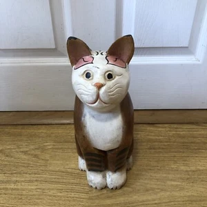 Vintage Carved Wooden Cat Figure - 31cm Tall - Picture 1 of 5