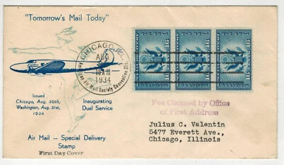1934 AIRMAIL SPECIAL DELIVERY CE1-35 BEVERLY HILLS STRIP OF 3 & AAMS CONVENTION - Image 1 of 2