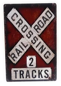 Cruce de ferrocarril. Letrero de hojalata de 2 vías, señal de tráfico, señal de ferrocarril, 8 pulgadas por 12 pulgadas - Imagen 1 de 2