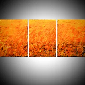 Orange Sommer Abstrakt Gemälde 3 Tafel Triptychon auf Leinwand dick Impasto Textur - Bild 1 von 4