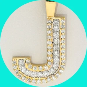 Natural Diamond Initial J Pendant Necklace .80CT 18K Yellow Gold 20.25” Chain - Picture 1 of 8