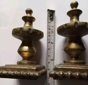 Vintage Fire Basket Finials Pair Solid Brass 4" Inches Tall Decorative Display - Picture 1 of 11