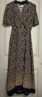 Vestido midi floral azul marino Donna Morgan for Maggy, talla 6, doble pecho, abotonado Foto 1 de 4