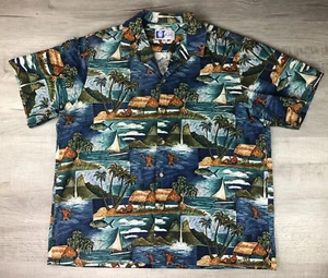 Vintage Hawaiian Shirt 70s RJC Island Fishing Made In Hawaii USA Mens Size XL - Picture 1 of 12