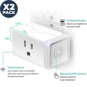 Smart Home Wi-Fi Smart Plug Outlet Voice Control Work with Alexa Google Home 2PK - Picture 1 of 8