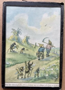 Vintage 1940's Framed Germany picture Ant Bees Mice Gnomes Thank God At Harvest - Picture 1 of 4