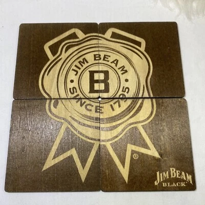 Set of Four (4) Jim Beam Black Wood Square Coasters Barware  - Image 1 of 4