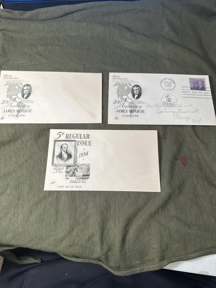 USPS Stamps First Day of Issue - James Monroe.  Set of 3 postcards - Image 1 of 4