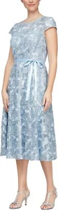Alex Evenings Dress A Line Tea Length Embroidered Women sz 6 Blue NEW NWT AE5 - Picture 1 of 5