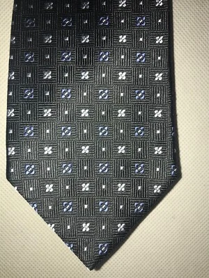 Corbata BROOKS BROTHER Seda Negra Con Diseño de Caja Floral Azul y Blanco TOTALMENTE NUEVA Foto 1 de 3