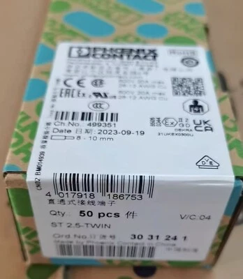 50PCS Phoenix Contact 3031241 straight through terminal block ST 2,5-TWIN - Image 1 of 2