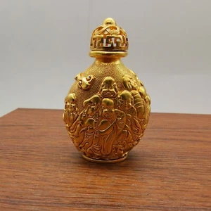 2.7″ Collect Noble palace copper gold gilt carved eighteenth arhat snuff bottle - Picture 1 of 6