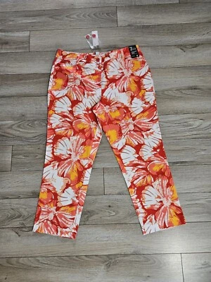 New York & Company 7th Avenue Crop Pants Stretchy Floral Print Orange Size 8 NWT - Image 1 of 4