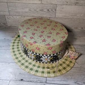 Mary Engelbreit It's a Box! Hat Michel & Co. 1997 Green Plaid And Floral 10.5 In - Picture 1 of 6