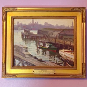 Joseph Margulies (1896-1984) - Oil On Board Painting - Harbor Scene - Gilt Frame - Picture 1 of 6