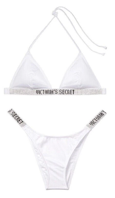 VICTORIA'S SECRET SHINE STRAP TRIANGLE BIKINI SWIM TOP BOTTOM BLING SWIMSUIT SET - Image 1 of 1