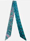 NEW Teal BLUE Floral Neck Scarf Twilly Bag Tie Bow Belt - 37” x 2”