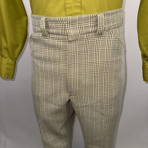 1960s Pants Mens Vintage 60s Madmen Rat pack Disco Plaid Polyester Mod MCM 35 27 - Picture 1 of 14