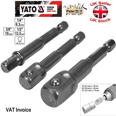 Bit Hex 1/4" to Square Drive 1/4" 3/8" 1/2" Adapter Set 3pcs - YATO - YT-04685