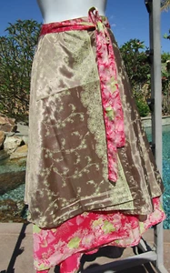 NEW silk wrap skirt One Size 26-39" waist midi layered multi glitter accents - Picture 1 of 2