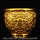 3.8" Antique Chinese Purple Bronze 24K Gold Gilt Dynasty 2 Dragon Bead Crock