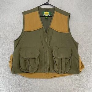 Cabelas Hunting Vest Mens XL Shooting Game Pockets Canvas Green Tan - Picture 1 of 13
