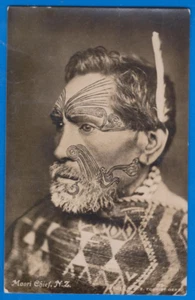 New Zealand, Maori Chief, Tattoo, real photo postcard old original - Picture 1 of 2