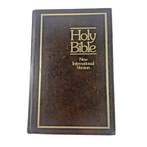 NIV Holy Bible Single Column Red Letter Brown Hardcover Intl Bible Society Good - Picture 1 of 13