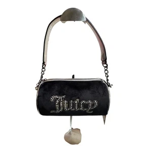 Juicy Couture Black Velvet Rhinestone Logo Baguette Shoulder Bag NWT - Picture 1 of 6