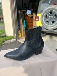 ASOS DESIGN Men cuban heel western chelsea boots in black, silver toe cap SZ 9 - Picture 1 of 8