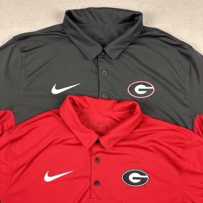 LOT OF 2: GEORGIA BULLDOGS Performance Polo Shirt Large Red/Gray Stretch Dri-FIT - Image 1 of 4