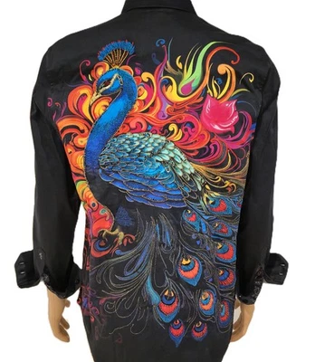 NWT ROBERT GRAHAM KNAPP BLACK SHIRT EMBROIDERED BEADED PEAFOWL ON BACK COTTON - Image 1 of 4