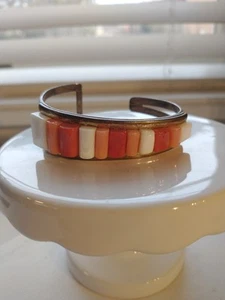 Coral Vintage Sterling Silver Cuff Bracelet VV Initials 179 A - Picture 1 of 16