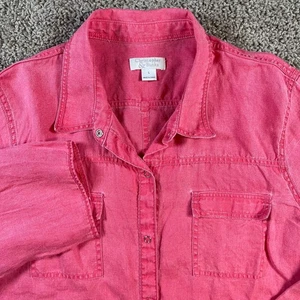 Christopher & Banks Linen Blend Button Front Shirt Women's Size Large blouse red - Picture 1 of 8