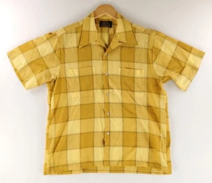 Sears Vintage 60er 70er Knopfleiste Hemd Schlaufenkragen gelb kariert Japan Herren L 16/16,5 - Bild 1 von 7
